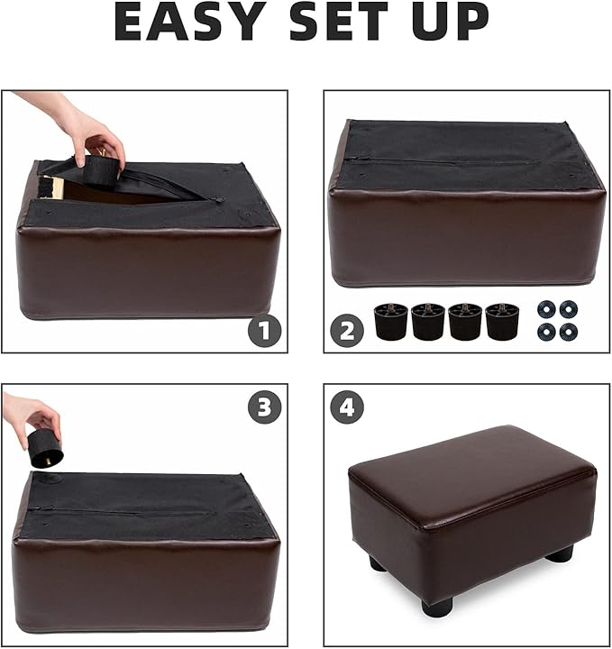 CAROLMADE Small Foot Stool Ottoman Footstool with Legs Under Desk Footrest for Living Room Bedroom and Office, Dark Brown