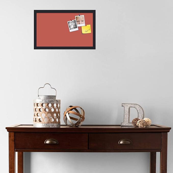 PinPix 20x12 Inch Cork Bulletin Board. This Decorative Framed Pin Board Comes with Crimson Pastel Design and a Satin Black Frame. Ideal for Home Office Decor or Message Board (PinPix-1807)