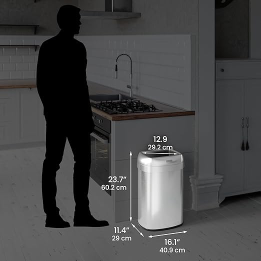 iTouchless 13 Gallon Open Top Kitchen Trash Can Recycling Bin with Double Odor Filters, Oval Commercial Grade Stainless Steel Trashcan for Home Office Work Bedroom Living Room Garage