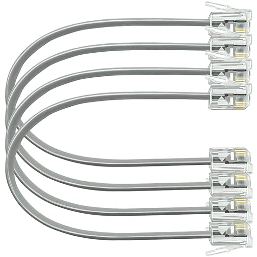 NECABLES 4Pack 6 Inch Short Telephone Cord Phone Cable Wall Phone Cord by NECABLES