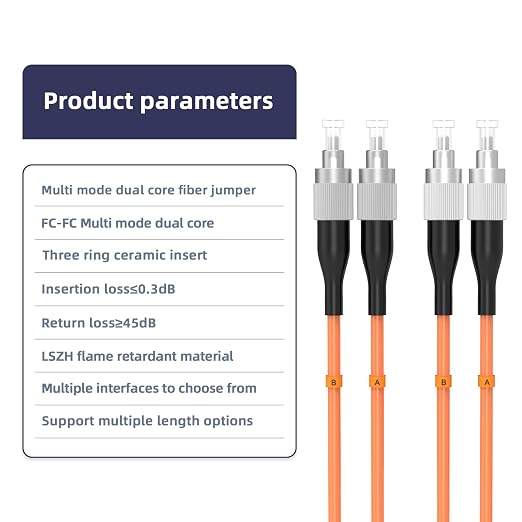 FC/UPC to FC/UPC Fiber Patch Cable, 7.5M/24.6FT OM1 Multimode Duplex 62.5/125µm - Image 3