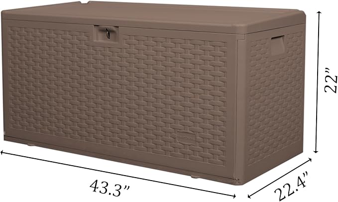 73 Gallon Pro Outdoor Storage Box Waterproof Lockable Resin Deck Box Large, Patio Storage Bin for Pool Accessories Cushion Furniture, Garden Tools, UV-Resistant Outside Delivery Brown
