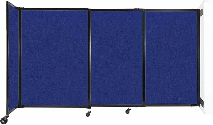 Wall-Mounted Sliding StraightWall Room Divider | Adjustable Widths | Locking Wheels | Room Separator | Up to 7'2" Wide x 4' Tall Royal Blue Fabric Panels
