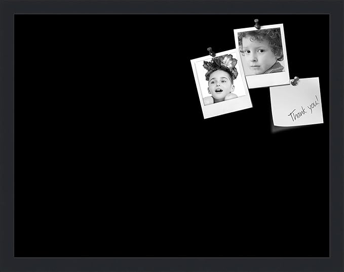 PinPix 22x17 Inch Cork Bulletin Board. This Decorative Framed Pin Board Comes with Solid Black Design and a Satin Black Frame. Ideal for Home Office Decor or Message Board (PinPix-622)