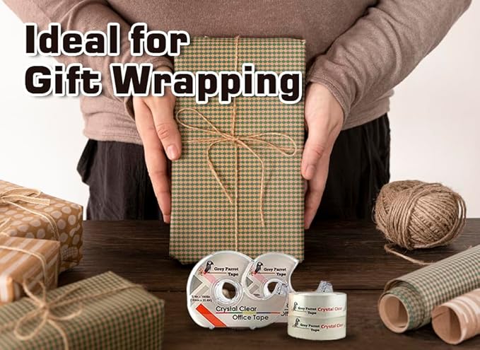 Greyparrot Office Clear Office Refill Tape Rolls + Dispenser(8 Pack),(3/4” X 1000in/pack). for Craft Jobs, Gift Wrapping, Office Work Clear(Transparent) Glossy Finish, Refillable (8000 inch/total)