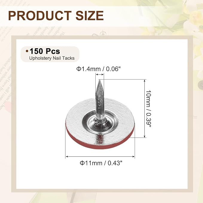 uxcell 150Pcs Upholstery Tacks, 11mmx10mm Flat Head Thumb Tack Decorative Furniture Nails Push Pins for Furniture Sofa Headboards, Red