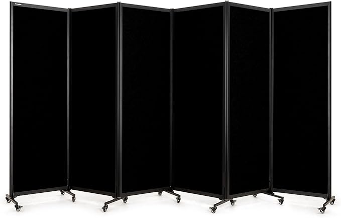 Upgrade Version Room Partition and Divider, Freestanding Rolling Dividers with Wheels,Office Privacy Screen Divider Wall,Classroom Felt Dividers,12'2"L* 6'7"H,6 Panel，Black