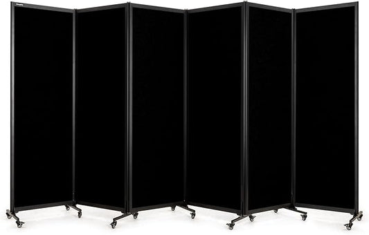 Upgrade Version Room Partition and Divider, Freestanding Rolling Dividers with Wheels,Office Privacy Screen Divider Wall,Classroom Felt Dividers,12'2"L* 6'7"H,6 Panel，Black