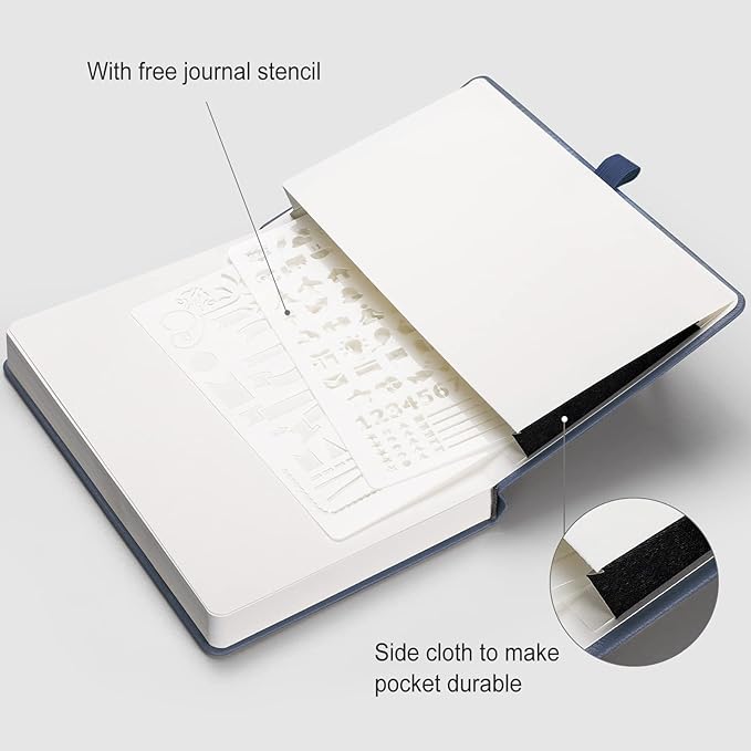 AHGXG Bullet Dotted Journal - 320 Numbered Pages Dot Grid Notebook A5 Thick Journal, 100gsm Thick Dotted Paper, Leather Hardcover,Inner Pocket, 5.75'' × 8.38'' - GrayBlue