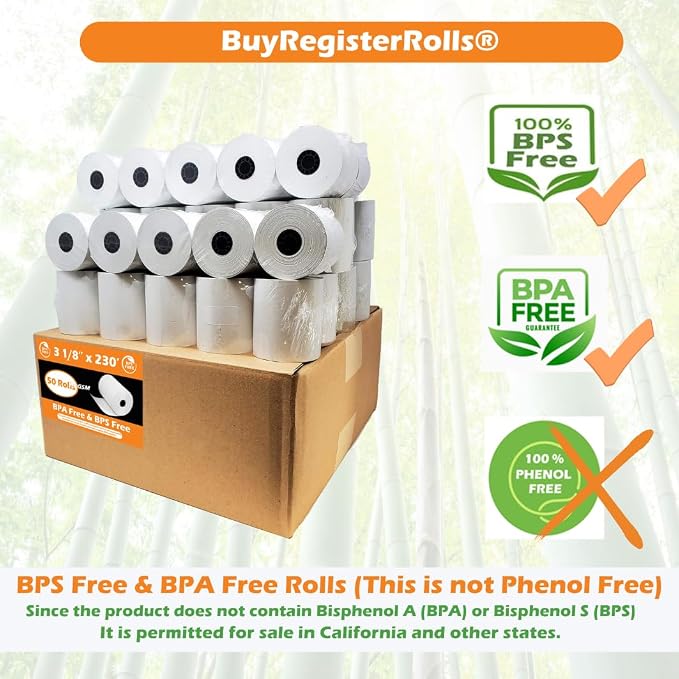 BPS Free Thermal Paper 3 1/8" x 230 ft Climate Friendly Receipt Rolls fits all - Image 2