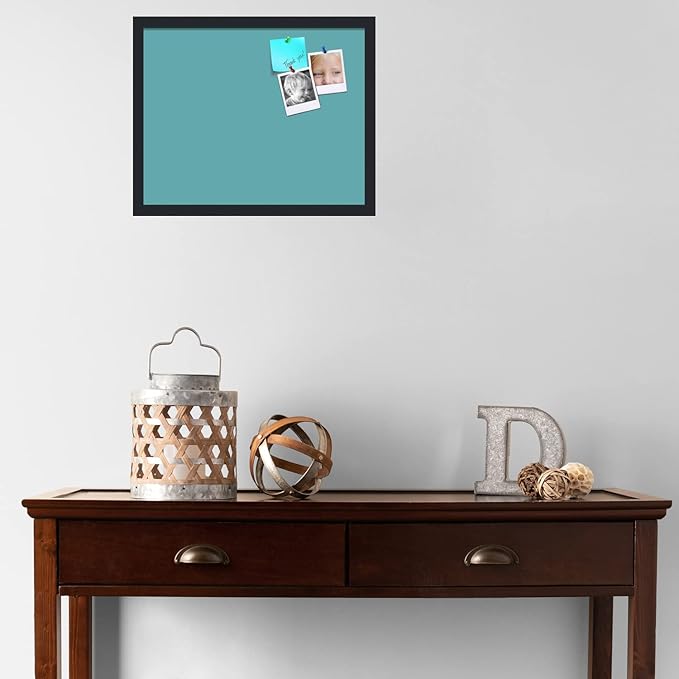 PinPix 20x16 Inch Cork Bulletin Board. This Decorative Framed Pin Board Comes with Aqua Pastel Design and a Satin Black Frame. Ideal for Home Office Decor or Message Board (PinPix-1806)