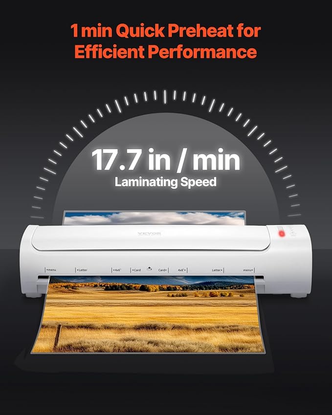 VEVOR Laminator Machine, Cold and Hot Laminator for Max A3 Paper Size, 1 min Quick Warm Thermal Laminator, 3-5 mil Thickness, Ideal for Home, Office, Business, or School Supplies, White + Grey