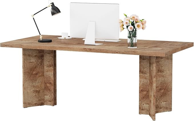 Tribesigns 63-inch Executive Desk, Vintage Home Office Computer Desk with Large Tabletop, Farmhouse Wood Writing Conference Table Workstation for Office, Study, Light Oak Brown