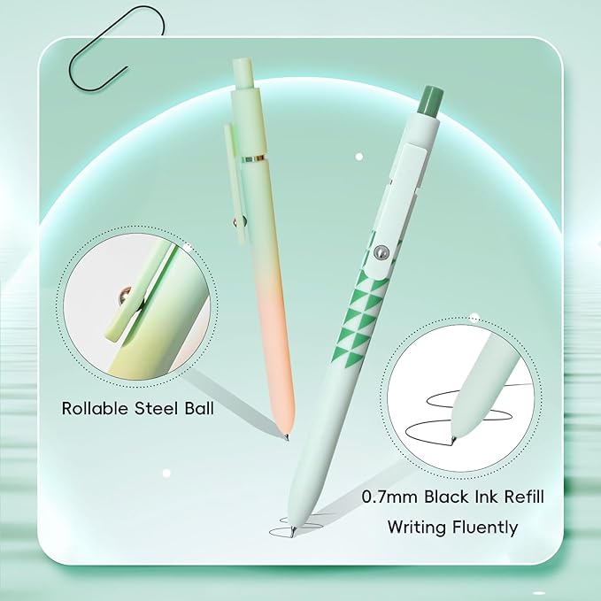 Gel Pens,10 Pcs Medium Point Smooth Writing Pens Cute Pens for Women, High-End Series 0.7mm Black Ink Pens for Journaling Note Taking, School Office Supplies (10 Pcs Gradient and Geometric)