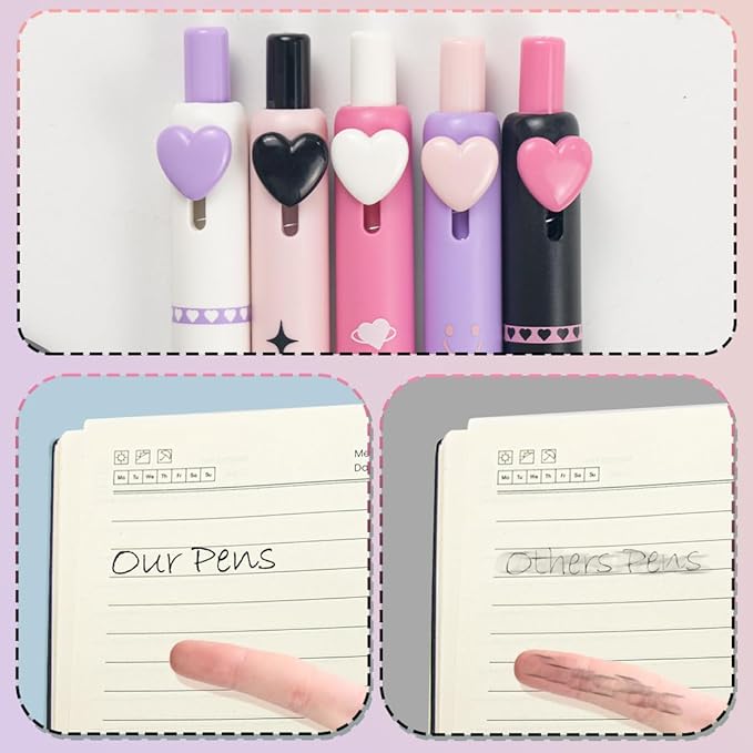 ELANE 5 Pcs Colorful Gel Pens,0.5mm Fine Point Quick Dry Black Ink Pen for Journaling Note Taking Writing, High-End Series Pens for Gifts for Doctor Nurse Teacher Students(Multicolor Heart)