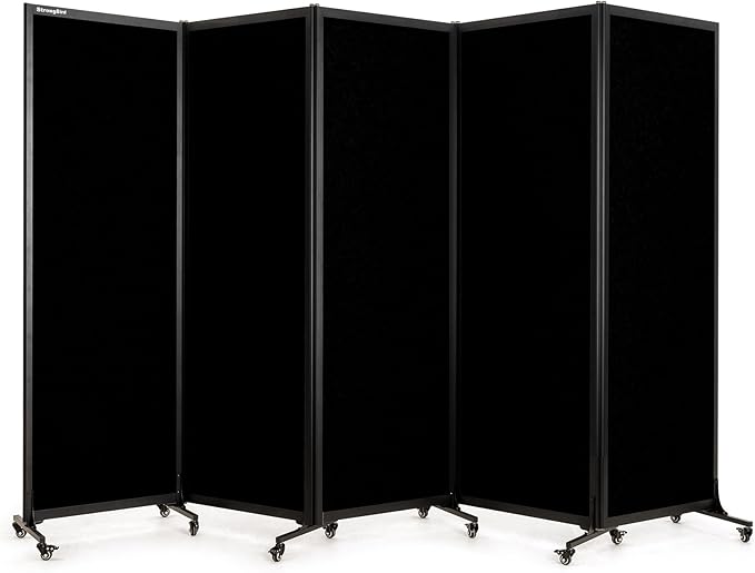 Upgrade Version Room Partition and Divider, Freestanding Rolling Dividers with Wheels,Office Privacy Screen Divider Wall,Classroom Felt Dividers,10'6"L* 6'7"H,5 Panel,Black