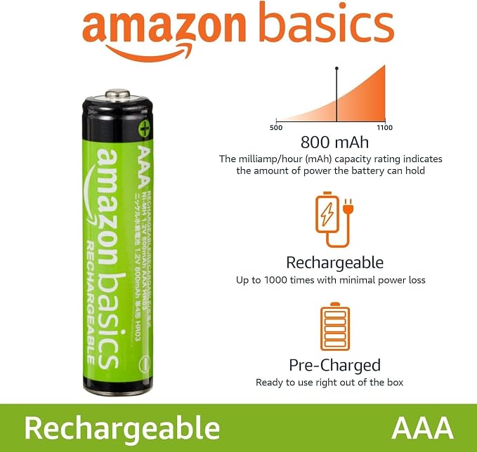 Amazon Basics 16-Pack Rechargeable AAA NiMH Batteries, 800 mAh, Low - Image 2