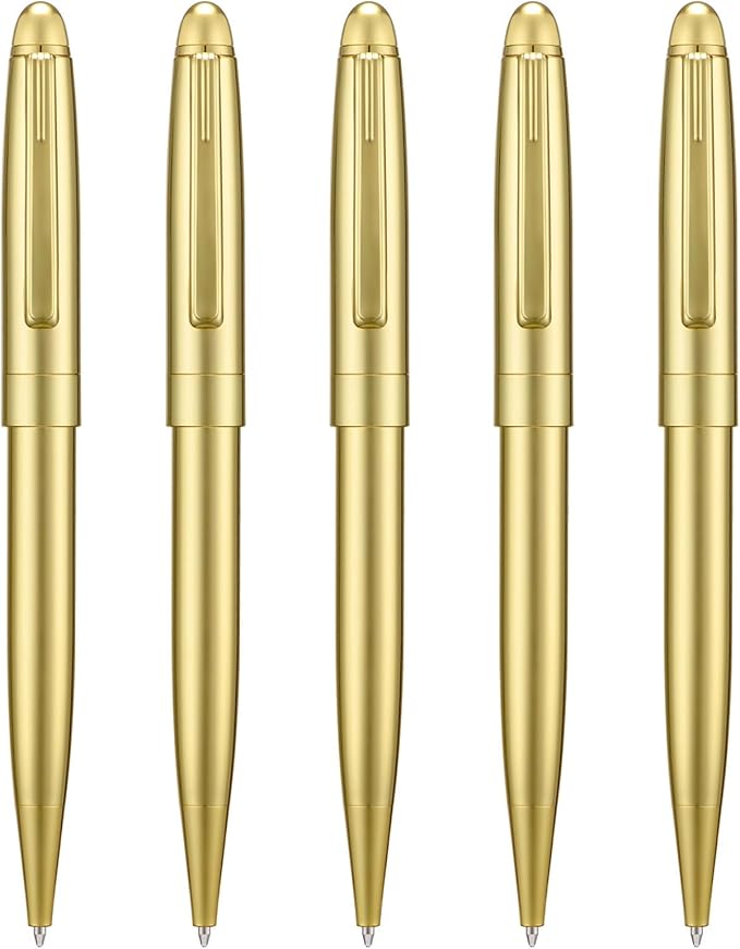 5 PCS Golden Ballpoint Pens with Extra Refills Set, 1mm Medium Point Black Ink, Great Smooth Writing Metal Pen for Business Office Teacher Student Wedding Guest Gift (Gold Trim)
