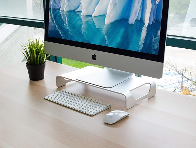 Mount-It! Aluminum Monitor Stand for iMac - Wide Unibody Monitor Riser - Metal Monitor Stand Desktop Organizer with Keyboard Storage - Universal Desktop Monitor Riser for PC, iMac, MacBook, Laptop