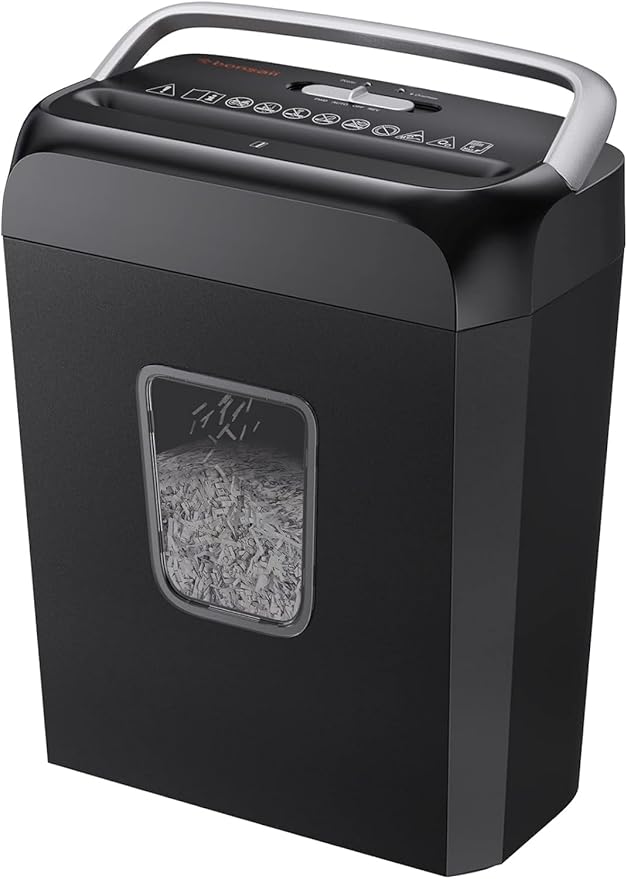Bonsaii Paper Shredder for Home Use, 3.4 Gal Wastebasket, 6 Sheet Crosscut Paper Credit Cards, Staples, and Clips Shredder for Home Office Use, Portable Handle Design (C237-B New Version)