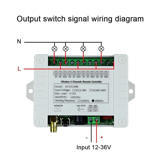 DC 12V 24V 36V 4CH Remote Control Switch 433Mhz 10A Wireless Remote Control - Image 6