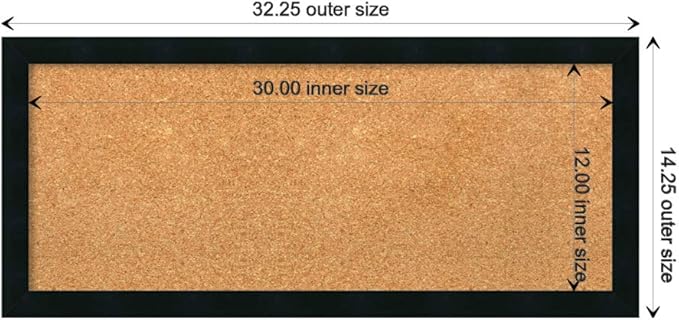 Amanti Art Natural Cork Board for Wall, 14x32 Vision Board with Black Wood Frame, Medium Corkboard Office Decor for Home Organization, Modern Contemporary Corkboard Pinboard to display items for home