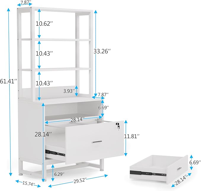 Tribesigns 2 Drawer Vertical File Cabinet with Lock & Bookshelf, Letter Size Large Modern Filing Cabinet Printer Stand with Open Storage Shelves for Home Office, White