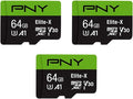 PNY 64GB Elite-X Class 10 U3 V30 microSDXC Flash Memory Card, Class 10 by PNY