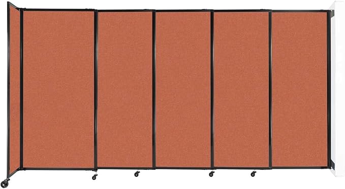 Wall-Mounted Sliding StraightWall Room Divider | Adjustable Widths | Locking Wheels | Room Separator | Up to 11'3" Wide x 6' Tall Papaya Fabric Panels