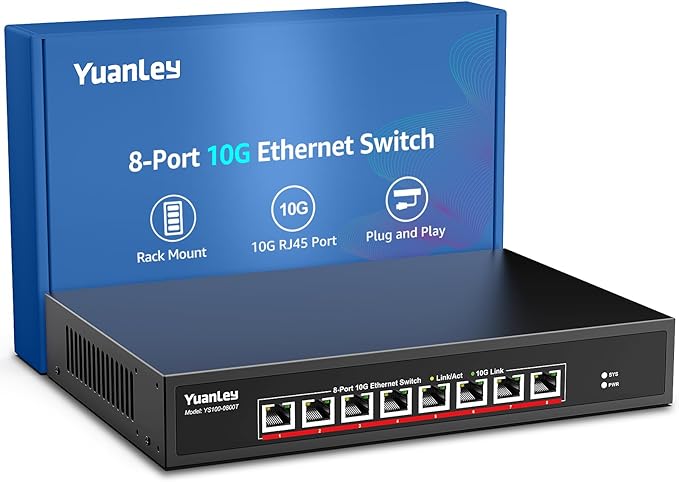 YuanLey 8-Port 10G Ethernet Switch, 8 x 10Gbps RJ45 Ports, Support by YuanLey