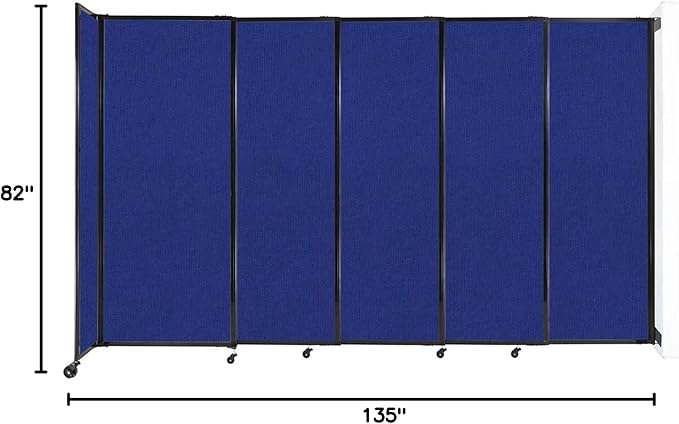 Wall-Mounted Sliding StraightWall Room Divider | Adjustable Widths | Locking Wheels | Room Separator | Up to 11'3" Wide x 6'10" Tall Royal Blue Fabric Panels