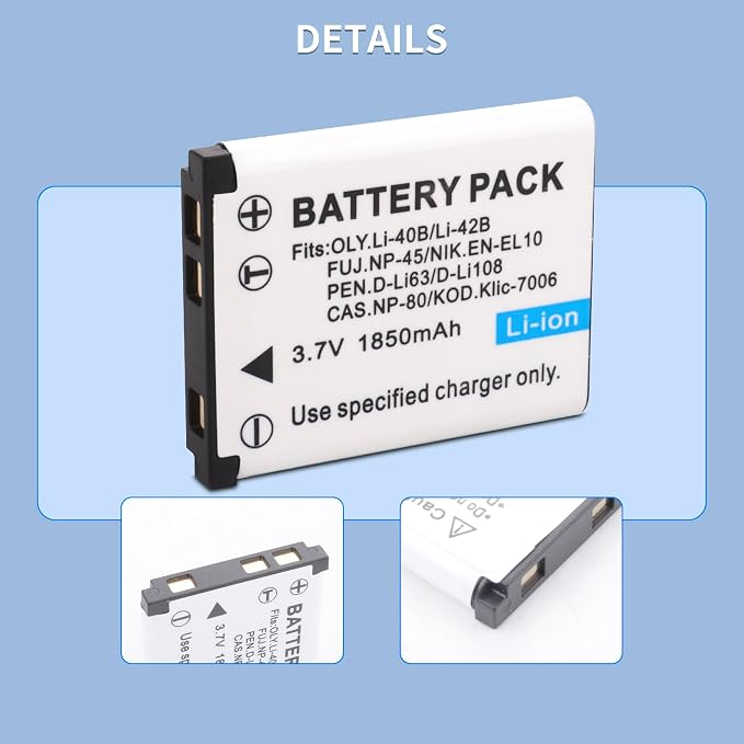 2 Pack 1850mAh NP-45 NP-45A NP-45B NP-45S Battery and LCD Charger Compatible - Image 4