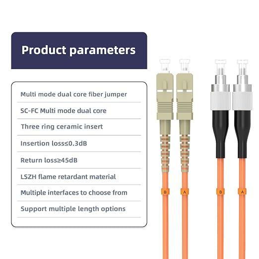 OM1 Fiber Optic Jumper Optical Patch Cord, SC/UPC to FC/UPC Multimode Duplex - Image 4
