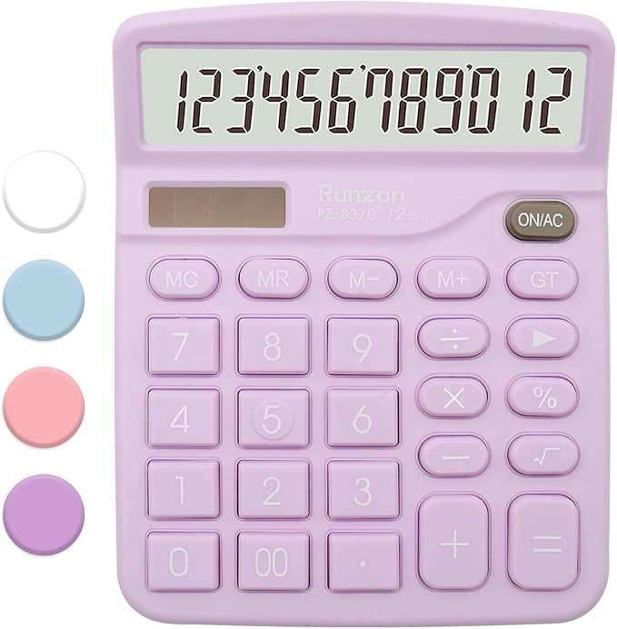 Purple Desktop Calculator - 12 Digit with Large LCD Display, Office Supplies with Sensitive Buttons