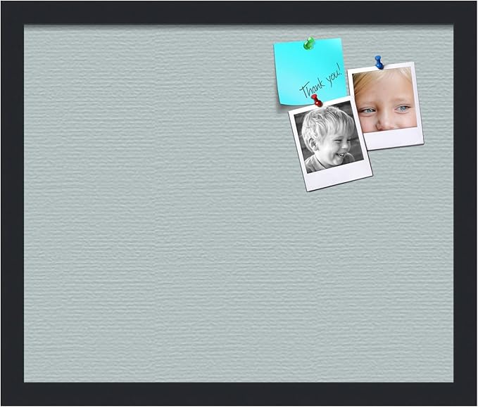 PinPix 18x15 Inch Cork Bulletin Board. This Decorative Framed Pin Board Comes with Soft Blue Design and a Satin Black Frame. Ideal for Home Office Decor or Message Board (PinPix-1814)