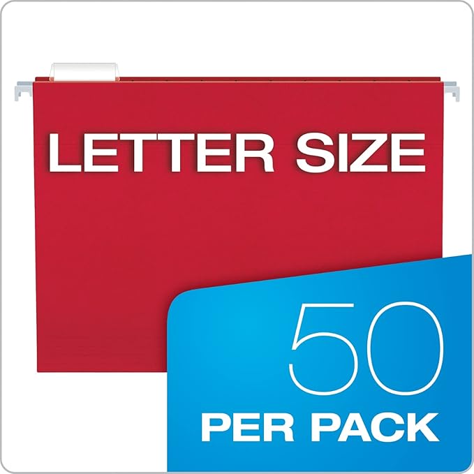 Pendaflex Colored Hanging File Folders Letter Size with 1/5 Cut Adjustable Tabs, 8.5 X 11-50 Pack of 12 Assorted Colors