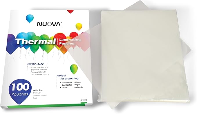 Nuova Premium Thermal Laminating Pouches 9" x 11.5", Letter Size, 3 mil, 100 Pack (LP100H)