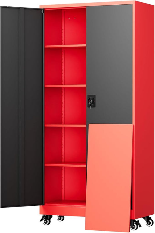 Yizosh Metal Garage Storage Cabinet with Locking Doors and Adjustable Shelves,- 75" Rolling Steel Tool Cabinet for Home Office,Garage,Warehouse