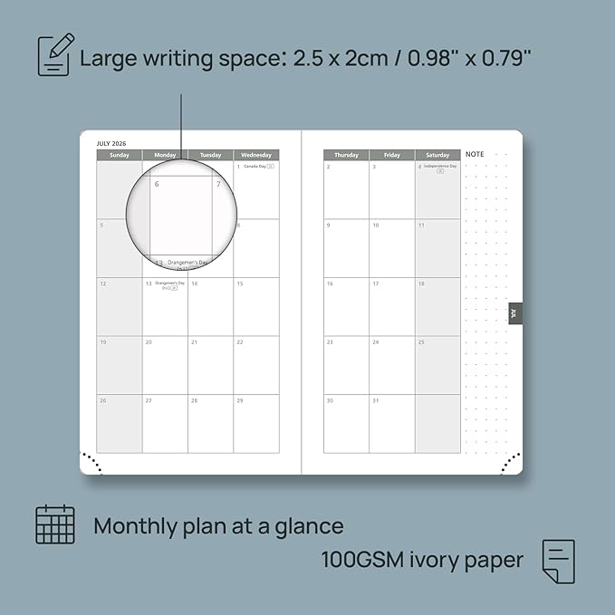 POPRUN Weekly Planner 2026 Pocket Size Calendar (4" x 6.25") 12 Months Notebook with Horizontal Layout, Leather Soft Cover, Inner Pocket, 100GSM Thick Paper, Pen Holder - Petrol Green