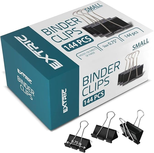 Binder Clips - 144 Small Binder Clips, 0.75 Inch Black Paper Clamps, File Clip for Home, Office and School Supplies