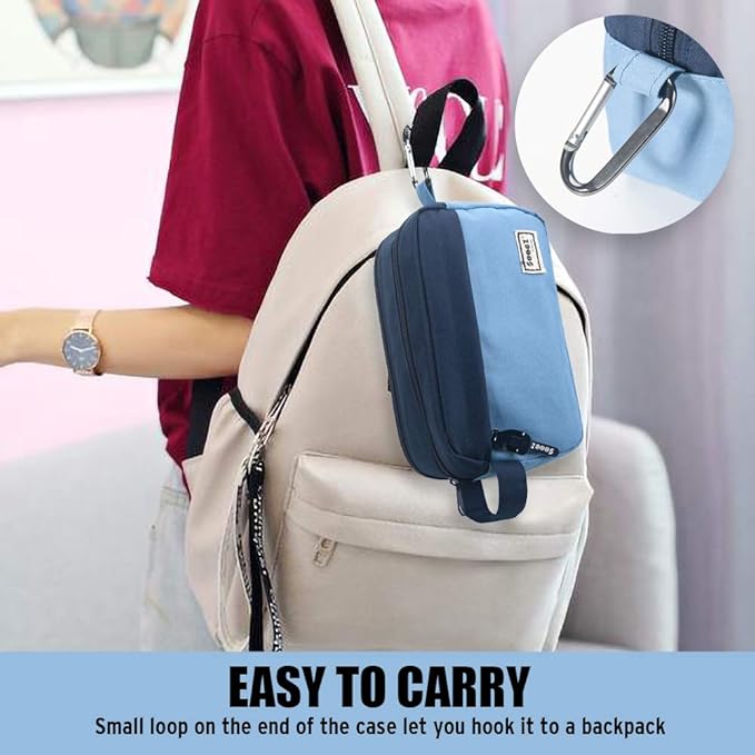 Sooez High Capacity Pencil Case, Big Pencil Bag Pouch Box Organizer Pen Case, Portable Journaling Supplies with Easy Grip Handle & Loop, Asthetic Supply for Girls Adults, Blue