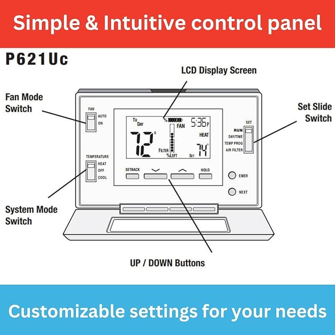 Lux Pro P621U-010 Programmable 5-1-1 Day Thermostat, 2 Heat, 1 Cool, Batteries - Image 4