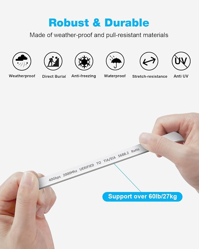 DDMALL CAT 8 Ethernet Cable 10ft, High Speed 40Gbps 2000MHz Shielded Flat CAT8 - Image 7