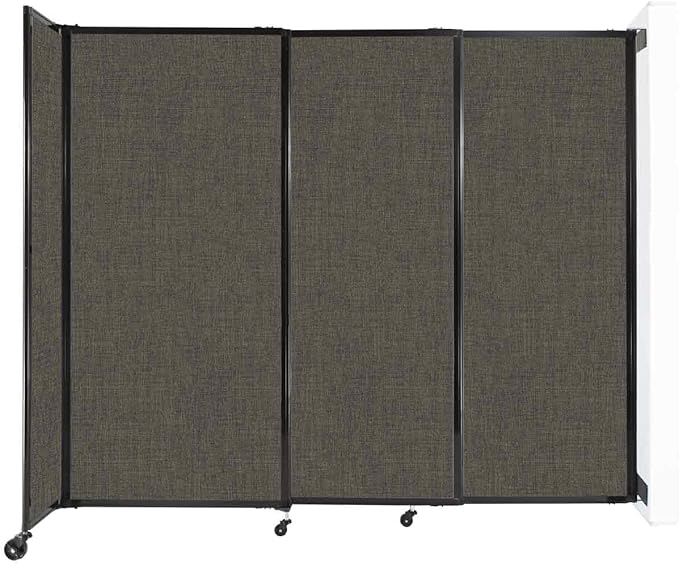 Wall-Mounted Sliding StraightWall Room Divider | Adjustable Widths | Locking Wheels | Room Separator | Up to 7'2" Wide x 6' Tall Mocha Fabric Panels