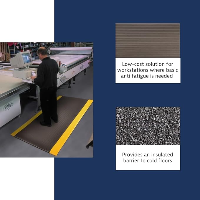 Notrax 410 Airug® 3' x 12' x 3/8" Anti Fatigue Mat, Enhanced Slip Resistance with Beveled Edges and Ribbed Surface, Ideal for Industrial and Commercial Workplaces, Black/Yellow, 410S3312BY