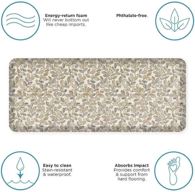 GelPro Designer Comfort Cushioned Anti-Fatigue Standing Kitchen Floor Mat, Padded Stain-Resistant, Waterproof, Non-Slip Comfort Padded Desk/Office Mat - Orchard Almond Kitchen Mat 20x48