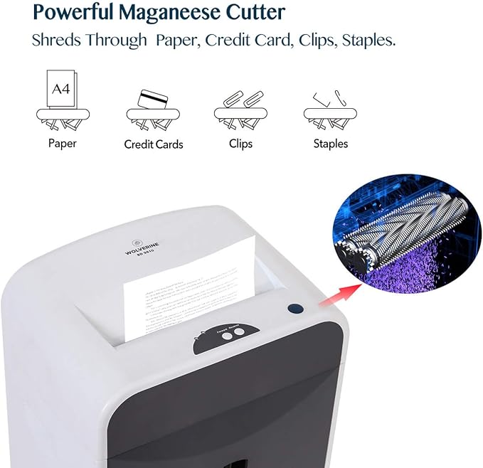 WOLVERINE 6-Sheet 2x6mm Super Micro Cut High Security Level P-5 Ultra Quiet Paper/Credit Card Shredder for Home Office by Manganese-Steel Cutter and 5 Gallons Pullout Waste Bin SD9610