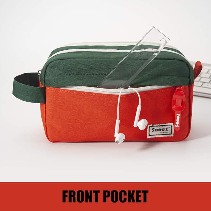 Sooez High Capacity Pencil Case, Big Pencil Bag Pouch Box Organizer Pen Case, Portable Journaling Supplies with Easy Grip Handle & Loop, Aesthetic Supply for Girls Adults, Orange