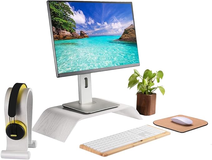 SAMDI Wooden Computer Monitor Stand, Desktop Accessories, Laptop Stand, Notebook Stand, for MacBook Stand (Oak Wood White)
