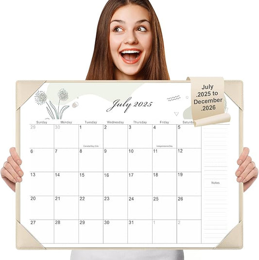 Gannyfer Desk Calendar 2025-2026 with Desktop Mat - 18 Month Large Table Calendar, 22" x 17" Desktop Pad Calendar for Planning and Organizing In Your Family, School or Office(6 Stickers Included) (White)